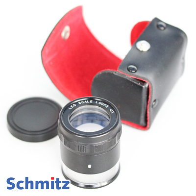 Crack magnifier: LED precision illuminated measuring magnifier 10x with achromatic (colour error corrected), coated optics