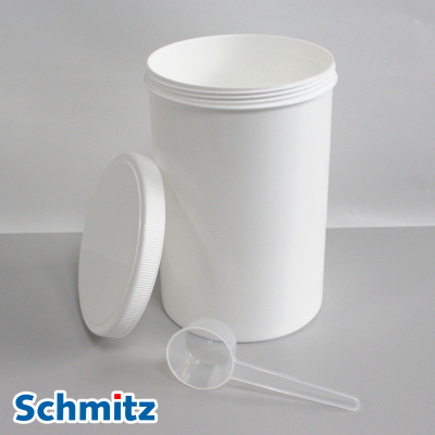 Round jar with screw lid and dosing spoon. Practical and large opening of 120 mm, H= 180 mm. Volume approx. 2 litres